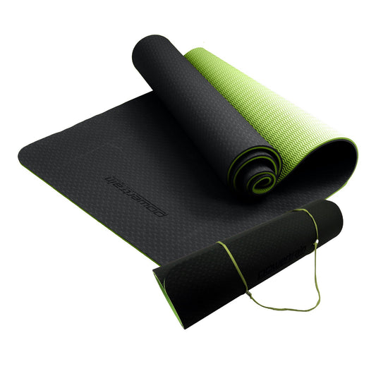 Powertrain TPE Yoga Exercise Mat Home Gym Pilates Fitness 8mm Thick in Black/Green - ShopFrenzy