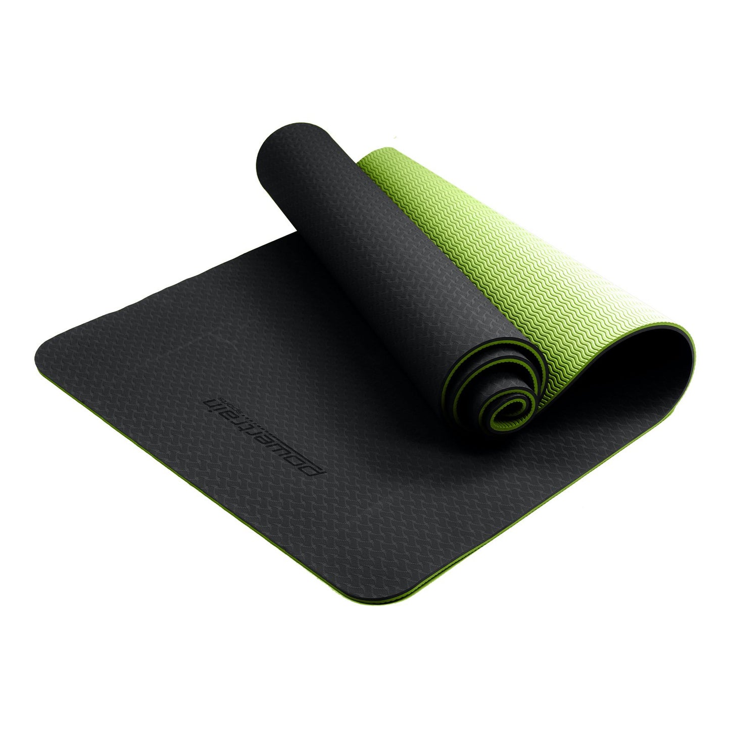 Powertrain TPE Yoga Exercise Mat Home Gym Pilates Fitness 8mm Thick in Black/Green - ShopFrenzy