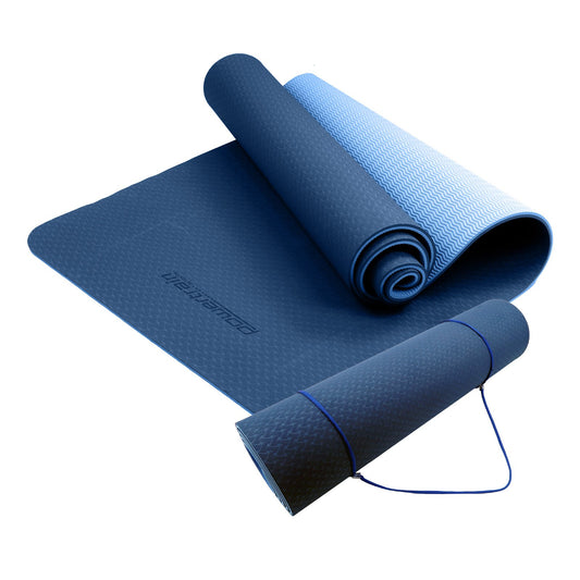 Powertrain TPE Yoga Exercise Mat Home Gym Pilates Fitness 8mm Thick in Dark Blue - ShopFrenzy