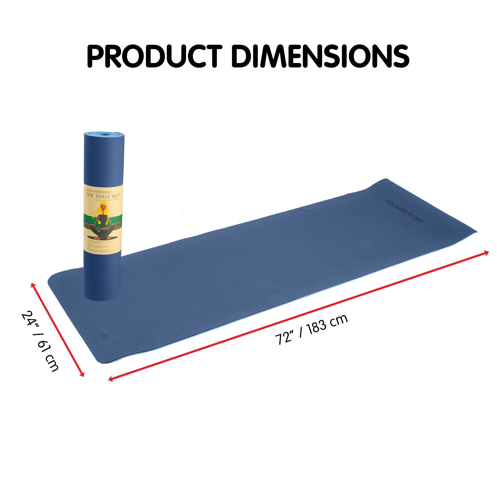 Powertrain TPE Yoga Exercise Mat Home Gym Pilates Fitness 8mm Thick in Dark Blue - ShopFrenzy