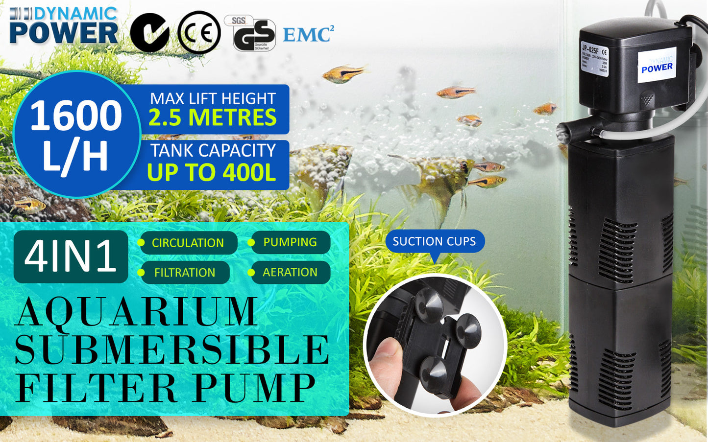 Aquarium Submersible Filter Pond Pump 1600L/H 35W 2.5m - ShopFrenzy