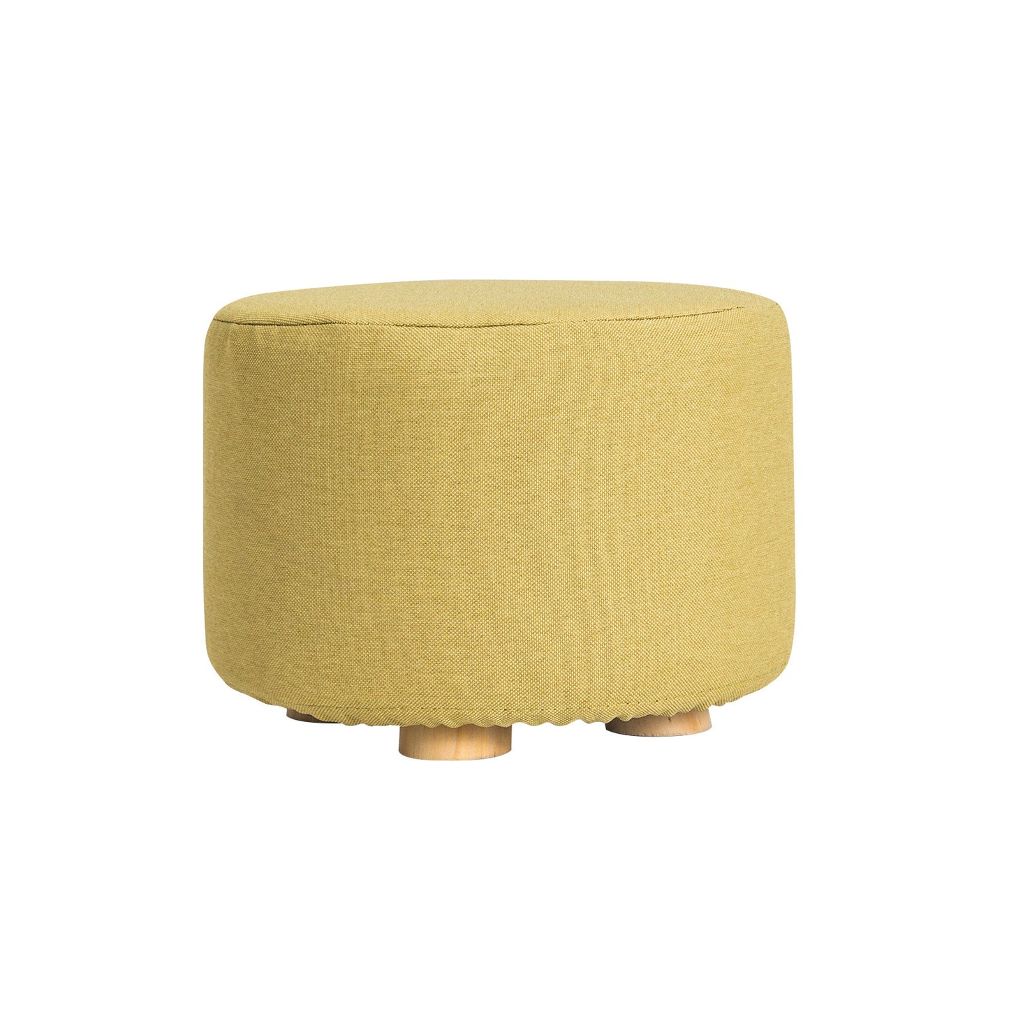 Fabric Ottoman Round Wooden Leg Foot Stool - MUSTARD YELLOW - ShopFrenzy
