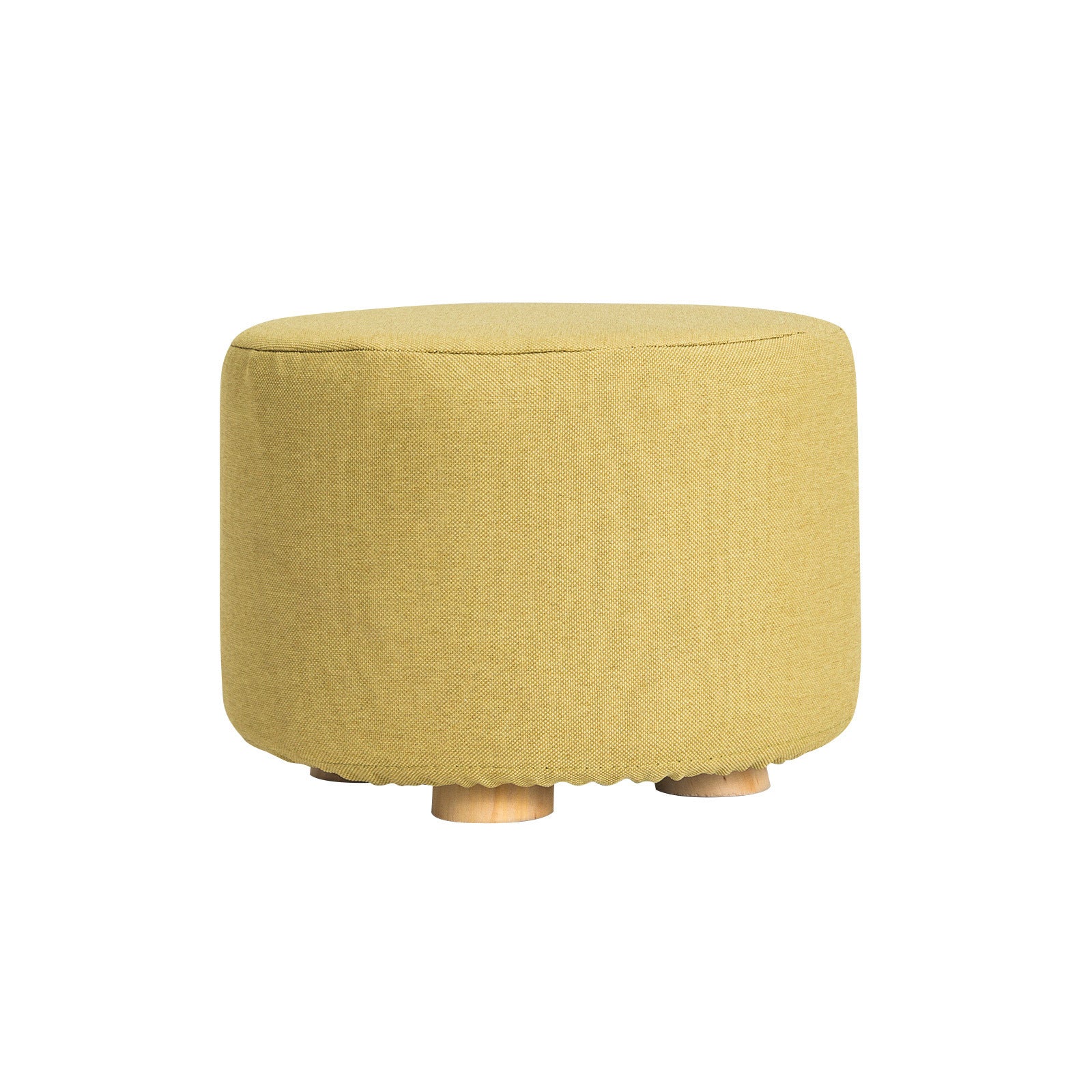Fabric Ottoman Round Wooden Leg Foot Stool - MUSTARD YELLOW - ShopFrenzy