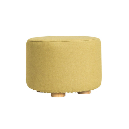 Fabric Ottoman Round Wooden Leg Foot Stool - MUSTARD YELLOW - ShopFrenzy