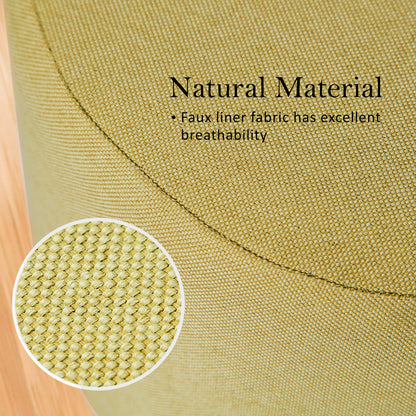 Fabric Ottoman Round Wooden Leg Foot Stool - MUSTARD YELLOW - ShopFrenzy