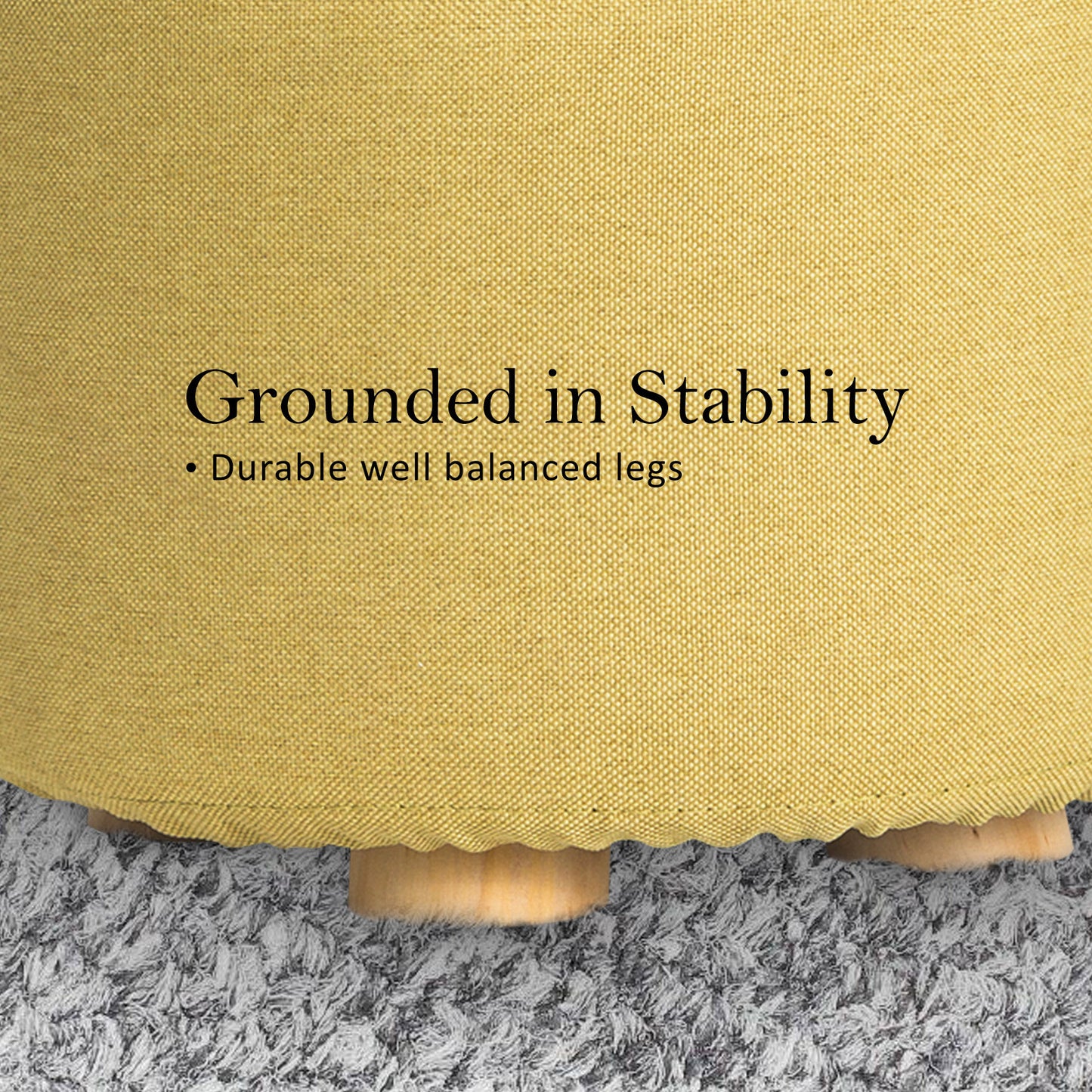 Fabric Ottoman Round Wooden Leg Foot Stool - MUSTARD YELLOW - ShopFrenzy