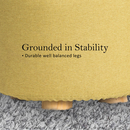 Fabric Ottoman Round Wooden Leg Foot Stool - MUSTARD YELLOW - ShopFrenzy