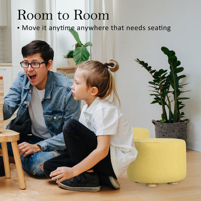 Fabric Ottoman Round Wooden Leg Foot Stool - MUSTARD YELLOW - ShopFrenzy