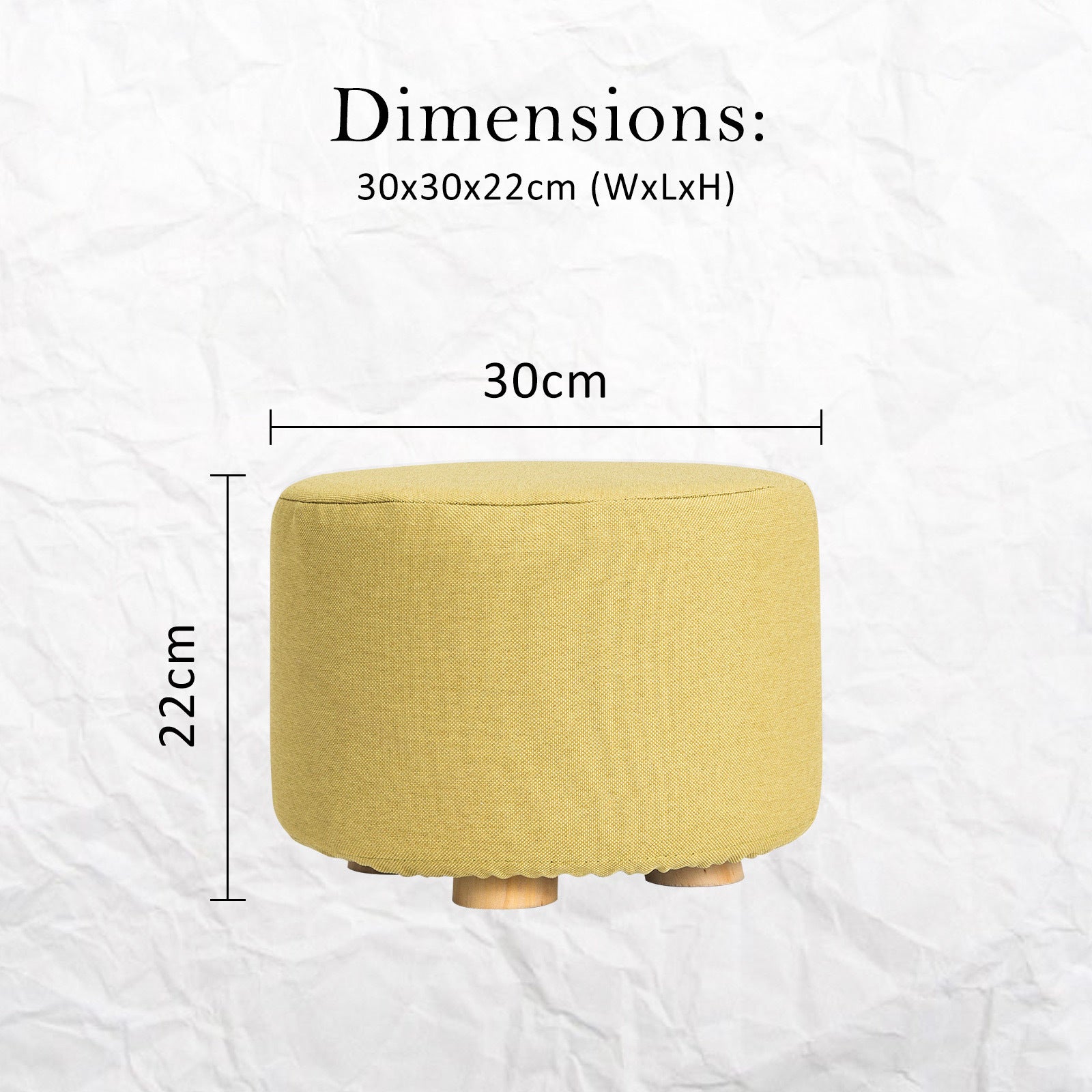 Fabric Ottoman Round Wooden Leg Foot Stool - MUSTARD YELLOW - ShopFrenzy