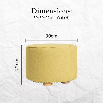 Fabric Ottoman Round Wooden Leg Foot Stool - MUSTARD YELLOW - ShopFrenzy