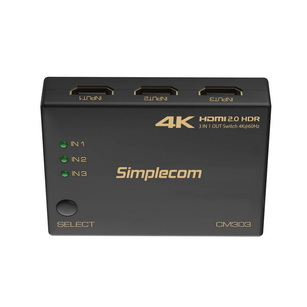 Simplecom CM303 Ultra HD 3 Way HDMI Switch 3 IN 1 OUT Splitter 4K@60Hz - ShopFrenzy