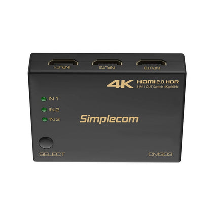 Simplecom CM303 Ultra HD 3 Way HDMI Switch 3 IN 1 OUT Splitter 4K@60Hz - ShopFrenzy