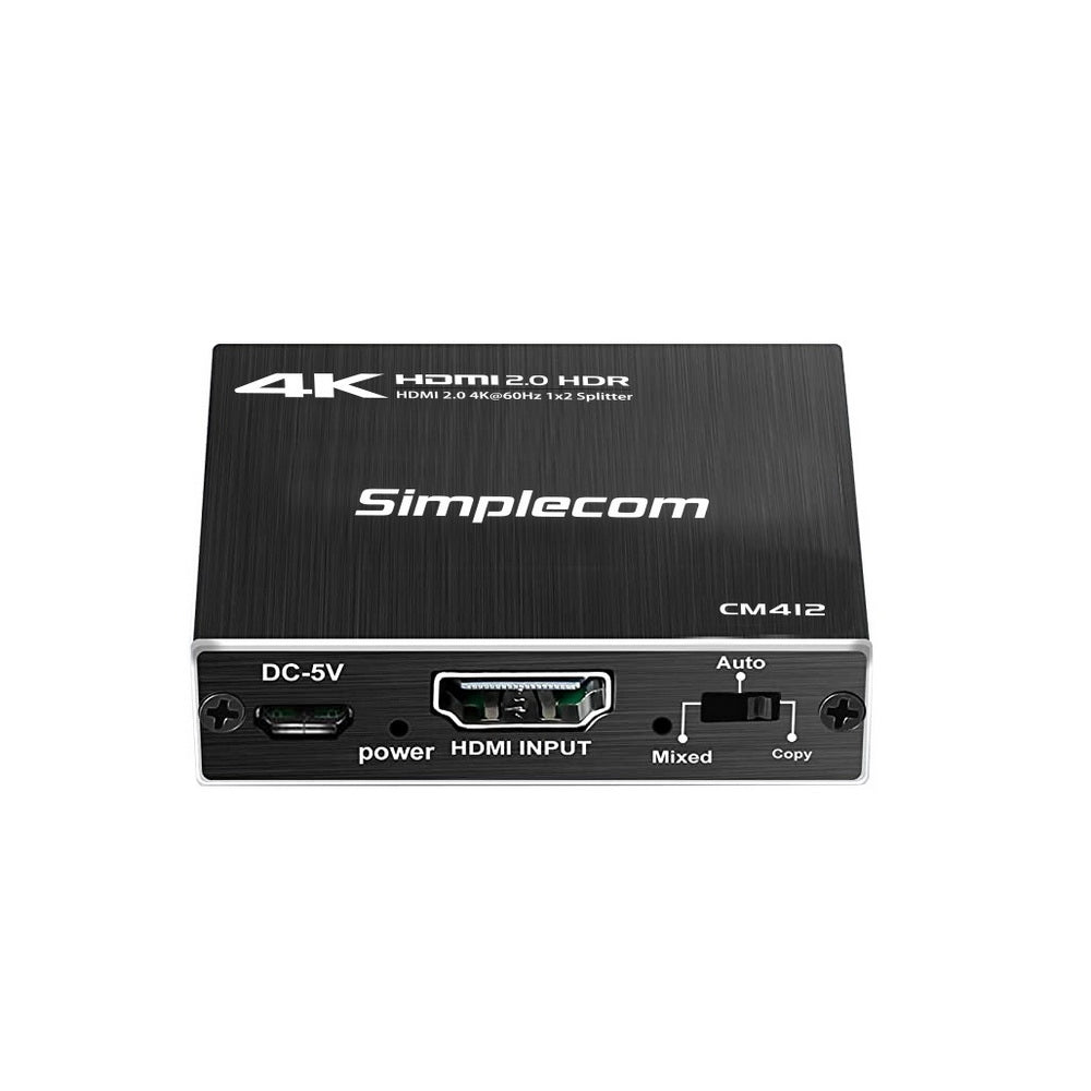 Simplecom CM412 HDMI 2.0 1x2 Splitter 1 IN 2 Out 4K@60Hz HDR10 2 Port HDMI Duplicator - ShopFrenzy
