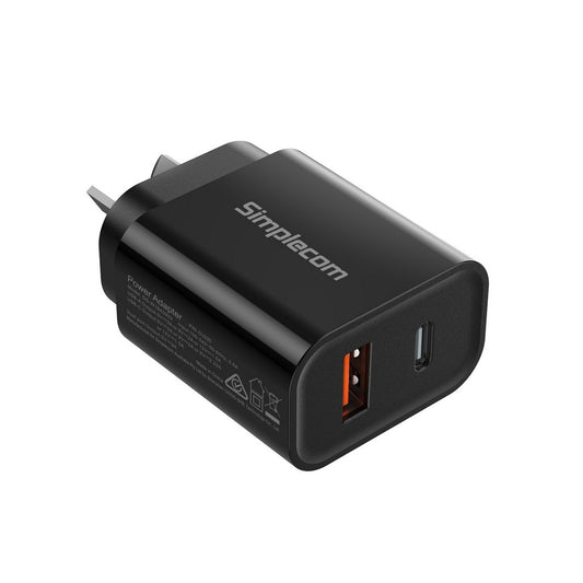 Simplecom CU220 Dual Port PD 20W Fast Wall Charger USB-C + USB-A for Phone Tablet - ShopFrenzy