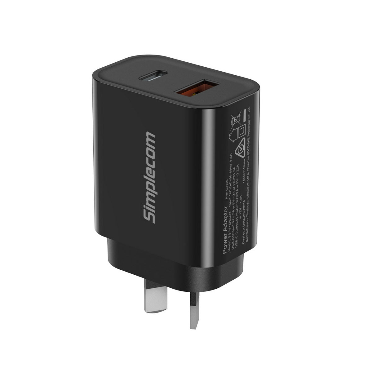 Simplecom CU220 Dual Port PD 20W Fast Wall Charger USB-C + USB-A for Phone Tablet - ShopFrenzy