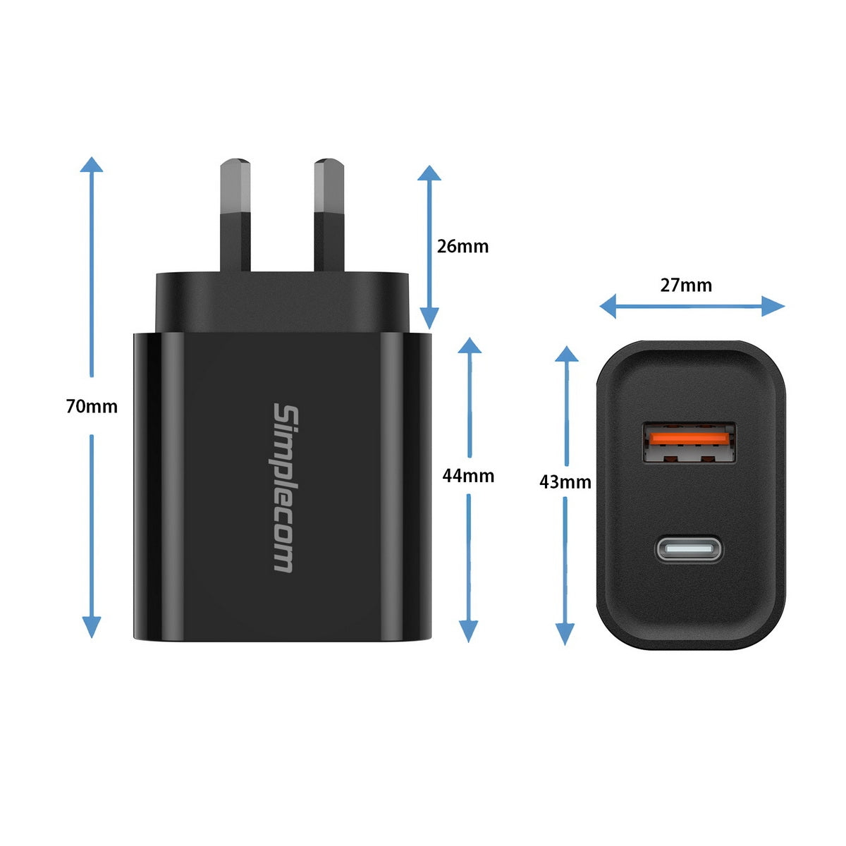 Simplecom CU220 Dual Port PD 20W Fast Wall Charger USB-C + USB-A for Phone Tablet - ShopFrenzy