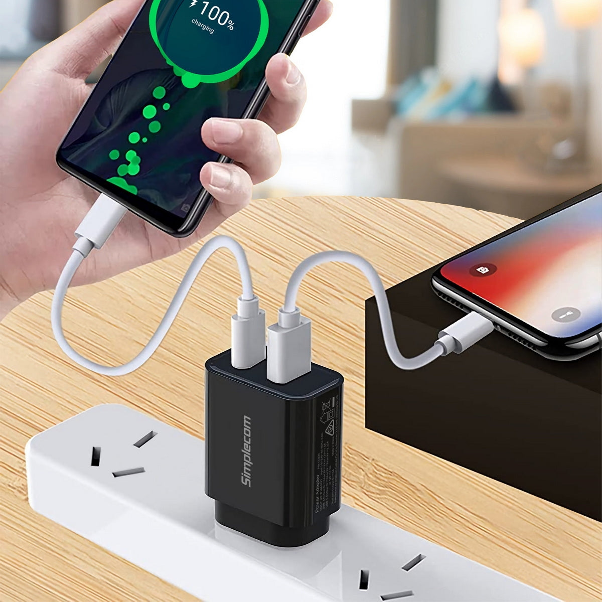 Simplecom CU220 Dual Port PD 20W Fast Wall Charger USB-C + USB-A for Phone Tablet - ShopFrenzy