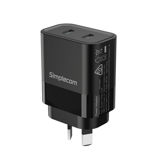 Simplecom CU221 Dual USB-C Fast Wall Charger PD 20W for Phone Tablet - ShopFrenzy