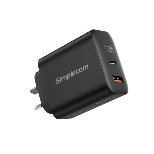 Simplecom CU265 Dual Port PD 65W GaN Fast Wall Charger USB-C + USB-A for Phone Laptop - ShopFrenzy