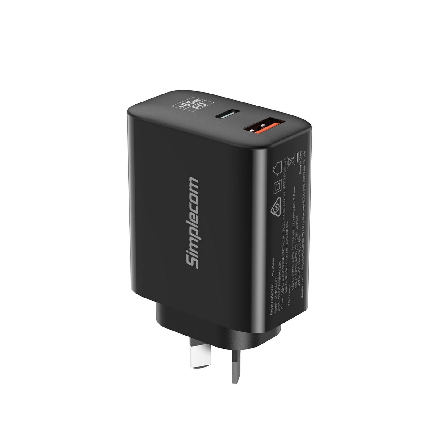 Simplecom CU265 Dual Port PD 65W GaN Fast Wall Charger USB-C + USB-A for Phone Laptop - ShopFrenzy