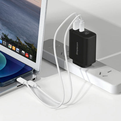 Simplecom CU265 Dual Port PD 65W GaN Fast Wall Charger USB-C + USB-A for Phone Laptop - ShopFrenzy