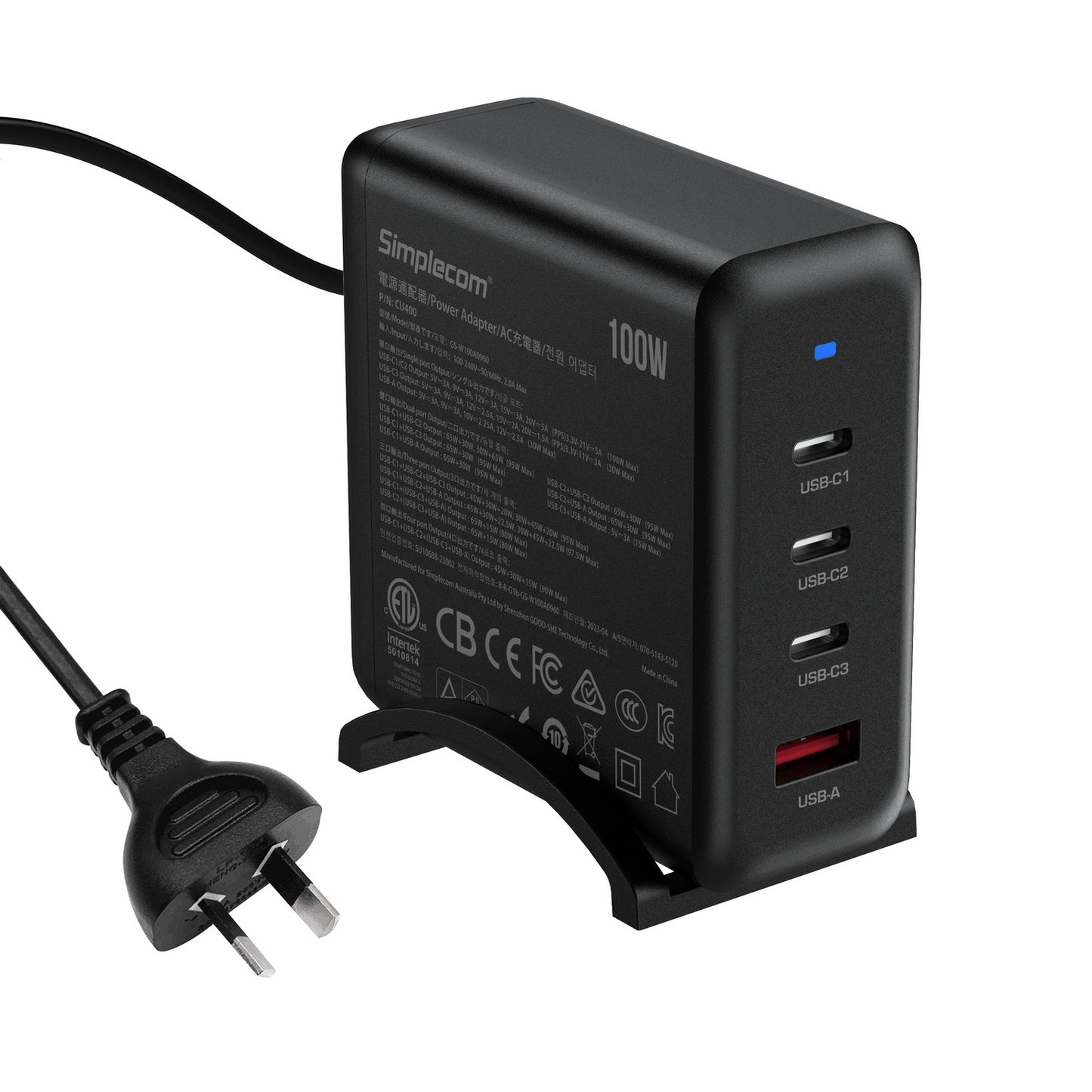 Simplecom CU400 4-Port PD 100W GaN Fast Charger 3xUSB-C + USB-A for Phone Tablet Laptop - ShopFrenzy