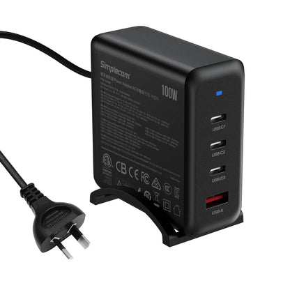 Simplecom CU400 4-Port PD 100W GaN Fast Charger 3xUSB-C + USB-A for Phone Tablet Laptop - ShopFrenzy