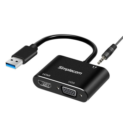 Simplecom DA316A USB to HDMI + VGA Video Card Adapter with 3.5mm Audio - ShopFrenzy