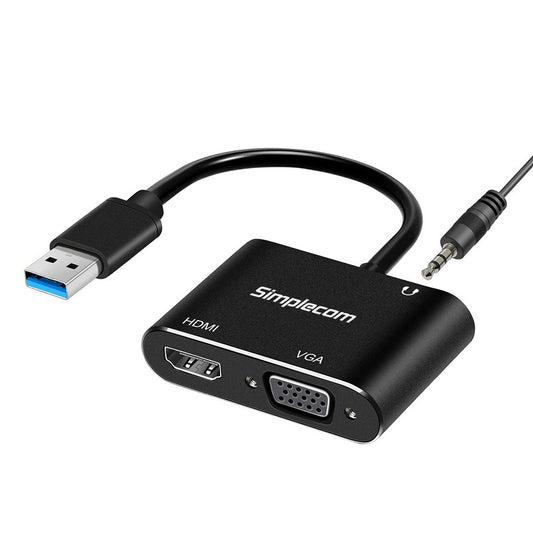 Simplecom DA316A USB to HDMI + VGA Video Card Adapter with 3.5mm Audio - ShopFrenzy