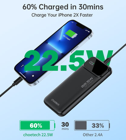 CHOETECH B728 10000mAh Power Bank PD22.5W with Digital Display - ShopFrenzy