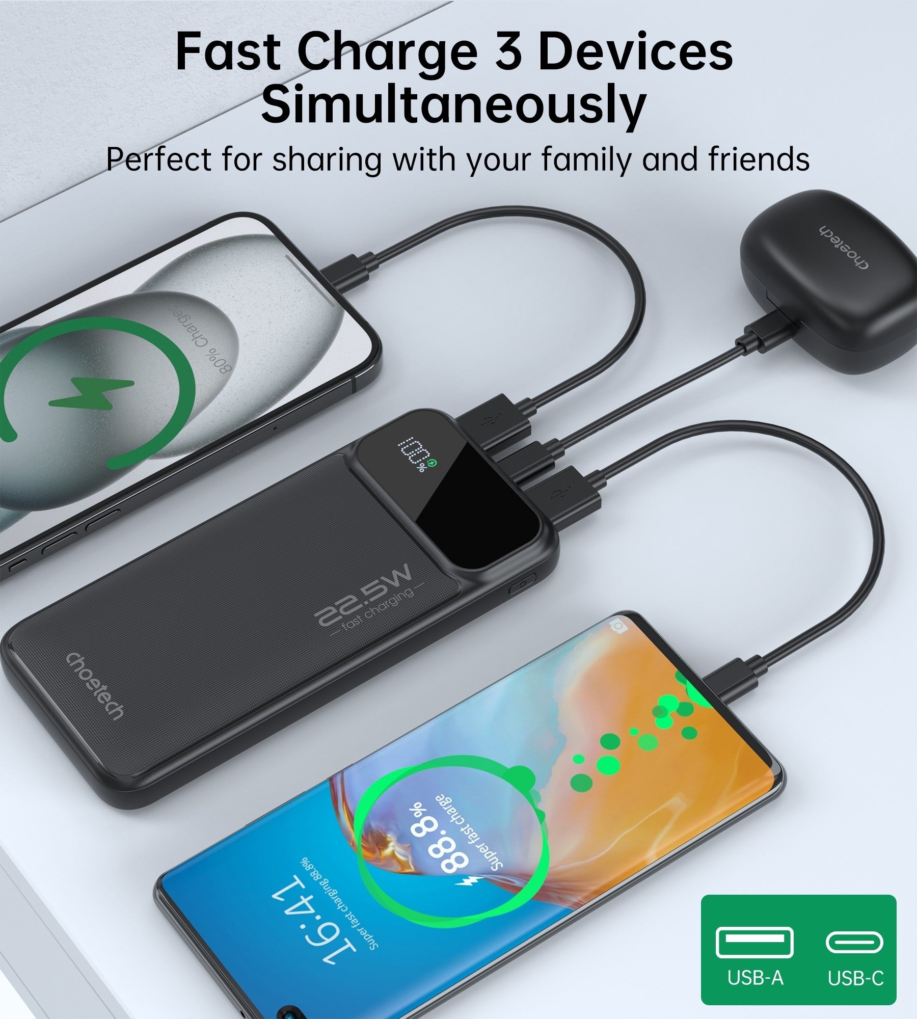 CHOETECH B728 10000mAh Power Bank PD22.5W with Digital Display - ShopFrenzy