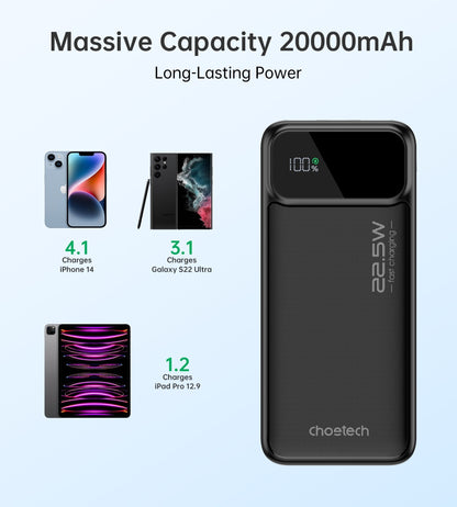 CHOETECH B729 20000mAh Power Bank PD22.5W with Digital Display - ShopFrenzy