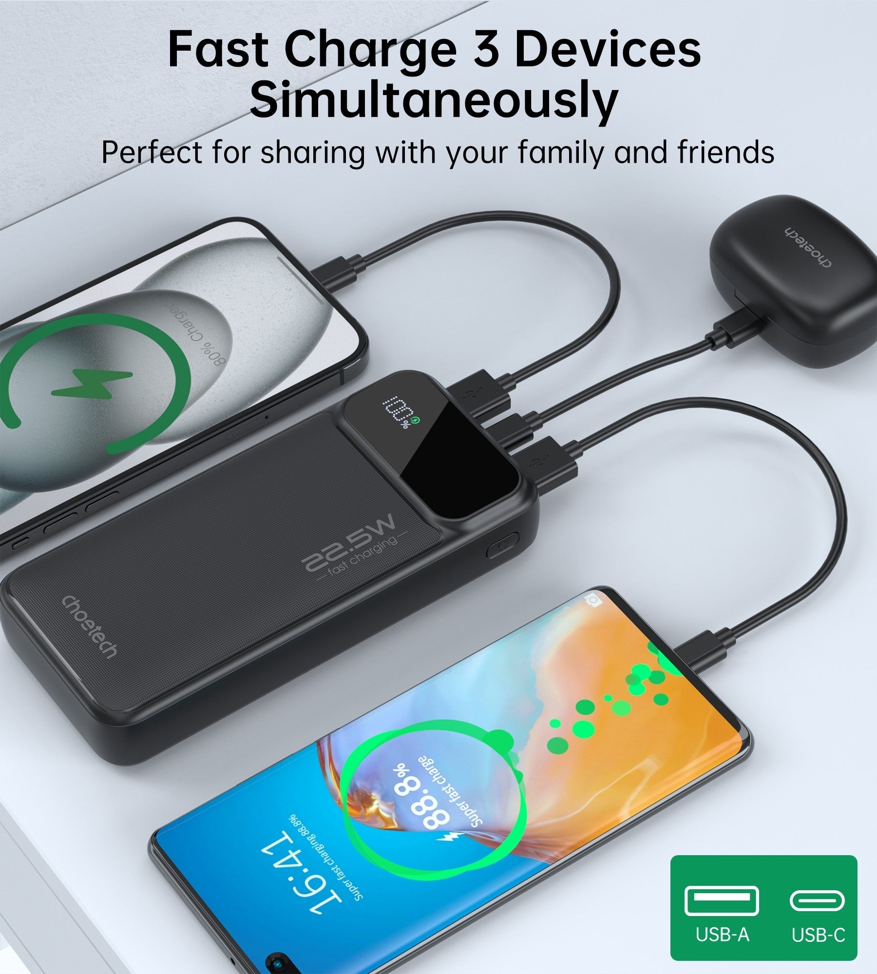 CHOETECH B729 20000mAh Power Bank PD22.5W with Digital Display - ShopFrenzy