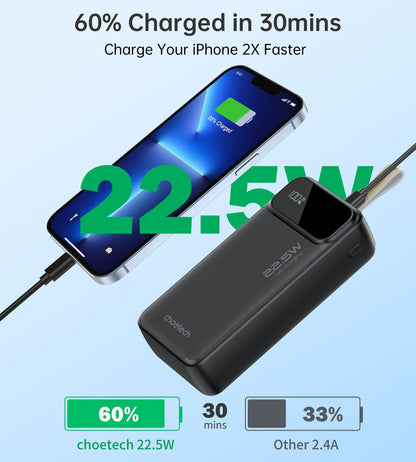 CHOETECH B730 30000mAh Power Bank PD22.5W with Digital Display - ShopFrenzy