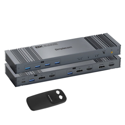 Simplecom KM490 HDMI and DisplayPort Dual Monitor KVM Switch for 2 Computers with 4-Port USB 3.0 Hub 5Gbps 8K@60Hz - ShopFrenzy