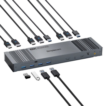 Simplecom KM490 HDMI and DisplayPort Dual Monitor KVM Switch for 2 Computers with 4-Port USB 3.0 Hub 5Gbps 8K@60Hz - ShopFrenzy
