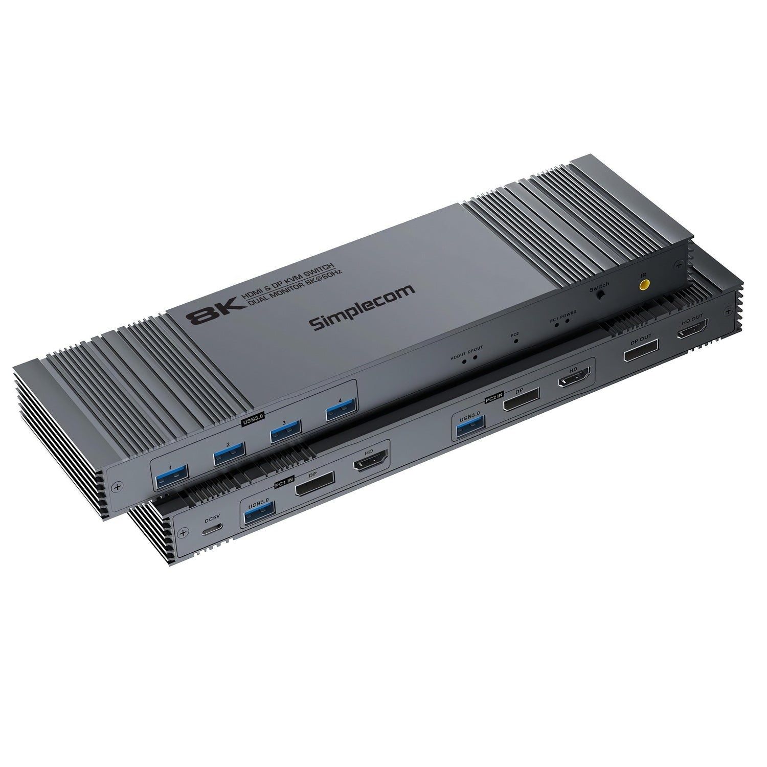 Simplecom KM490 HDMI and DisplayPort Dual Monitor KVM Switch for 2 Computers with 4-Port USB 3.0 Hub 5Gbps 8K@60Hz - ShopFrenzy
