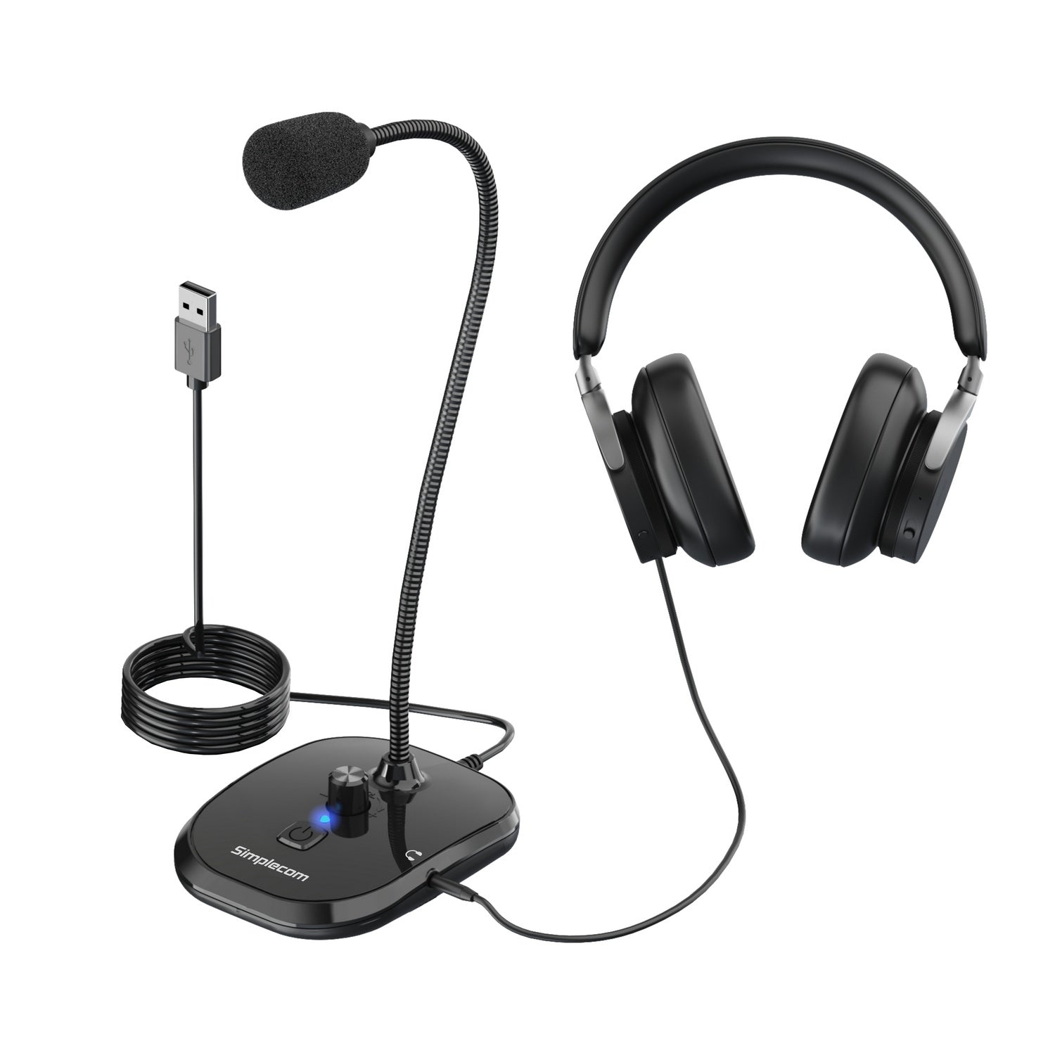 Simplecom UM360 Plug and Play USB Desktop Microphone with Headphone Jack - ShopFrenzy
