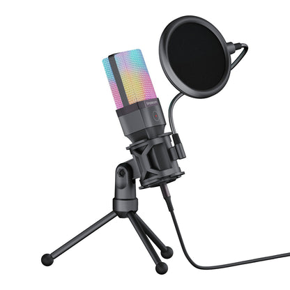 Simplecom UM650 USB Cardioid Condenser Microphone Gaming RGB Lights with Tripod & Pop Filter - ShopFrenzy