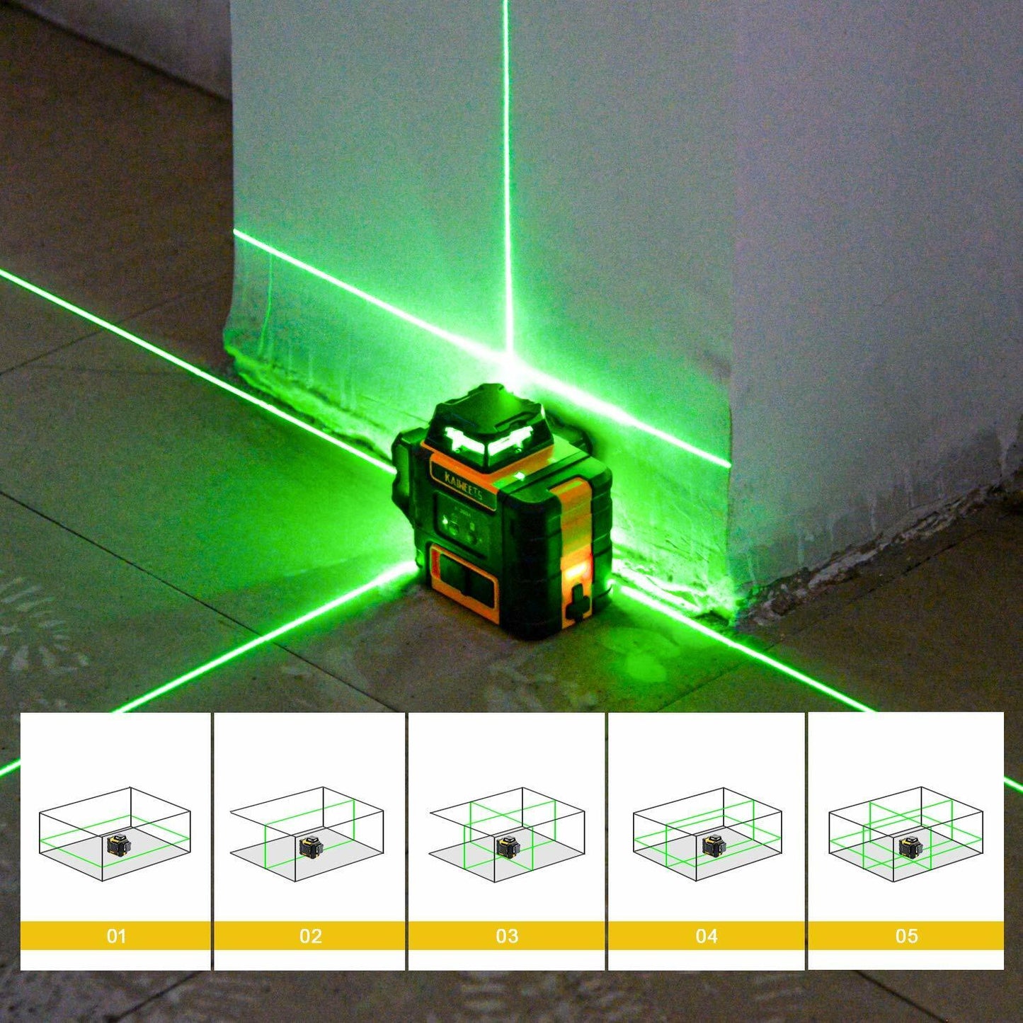 KAIWEETS KT360A Green Laser Level 3 X 360° Rotary Self Leveling with 1 Rechargeable Battery - ShopFrenzy