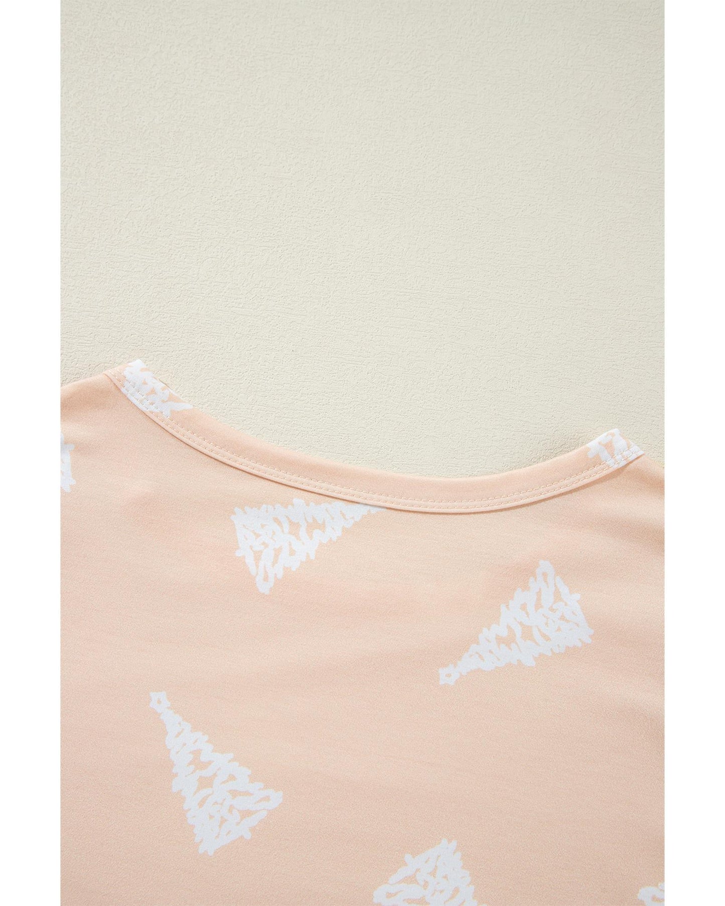 Apricot Christmas Tree Print Loose Fit Two Piece Pajama Set - M