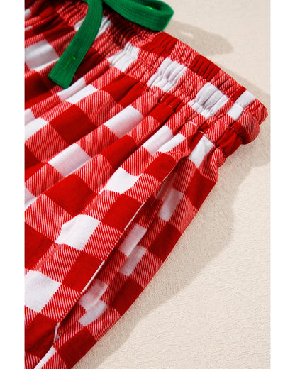 Fiery Red Christmas Plaid Print Shirt and Pants Pajama Set - XL