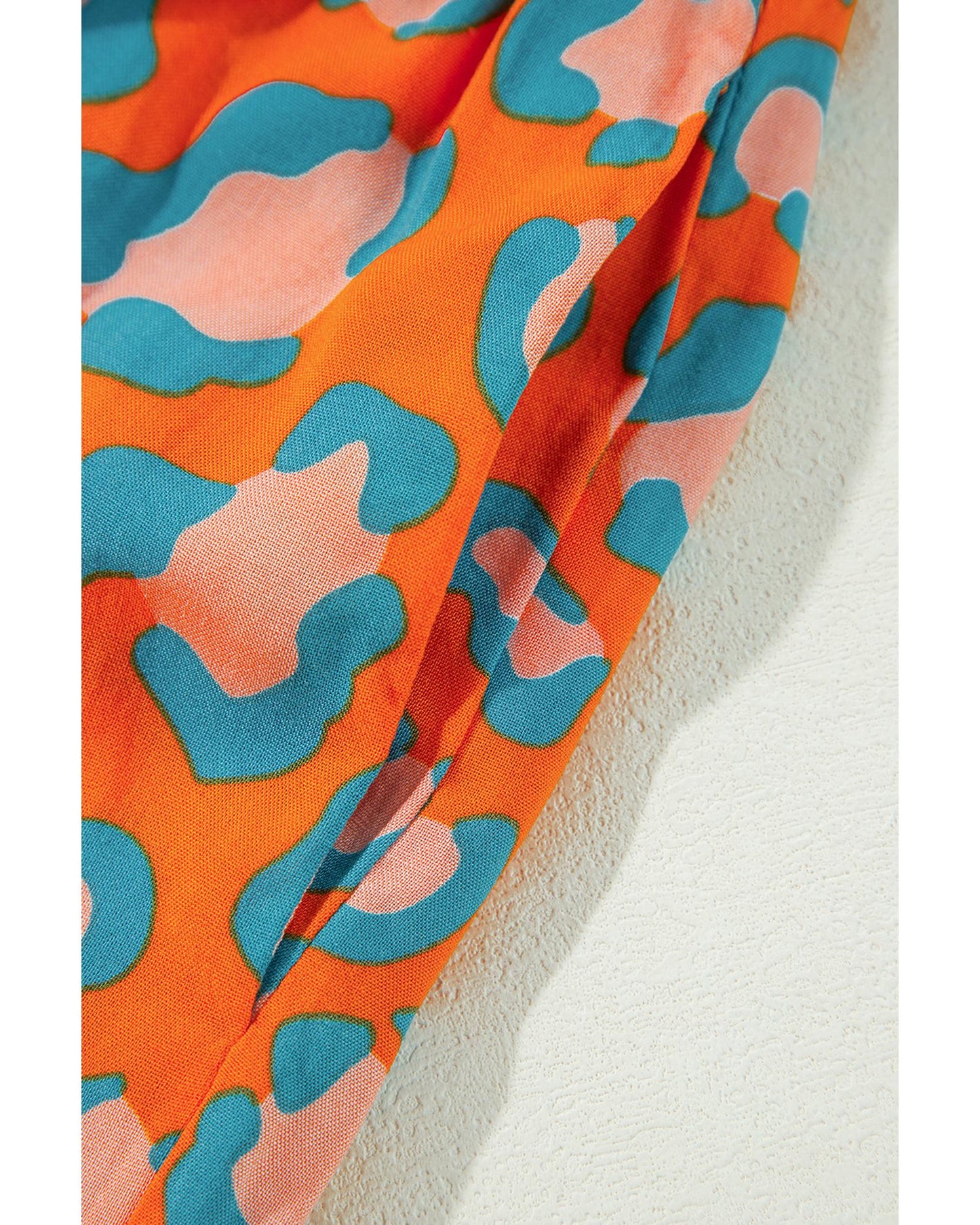 Orange Leopard Print Long Sleeve Shirt and Shorts Pajama Set - M