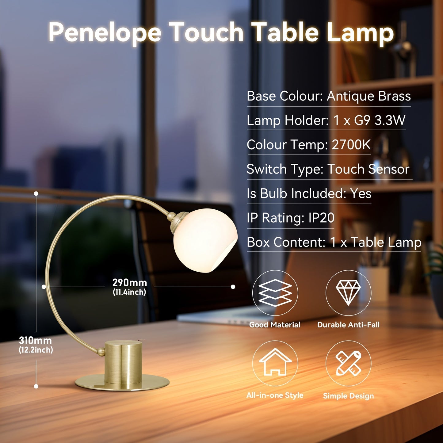 Penelope Touch Table Lamp - Antique Brass - ShopFrenzy