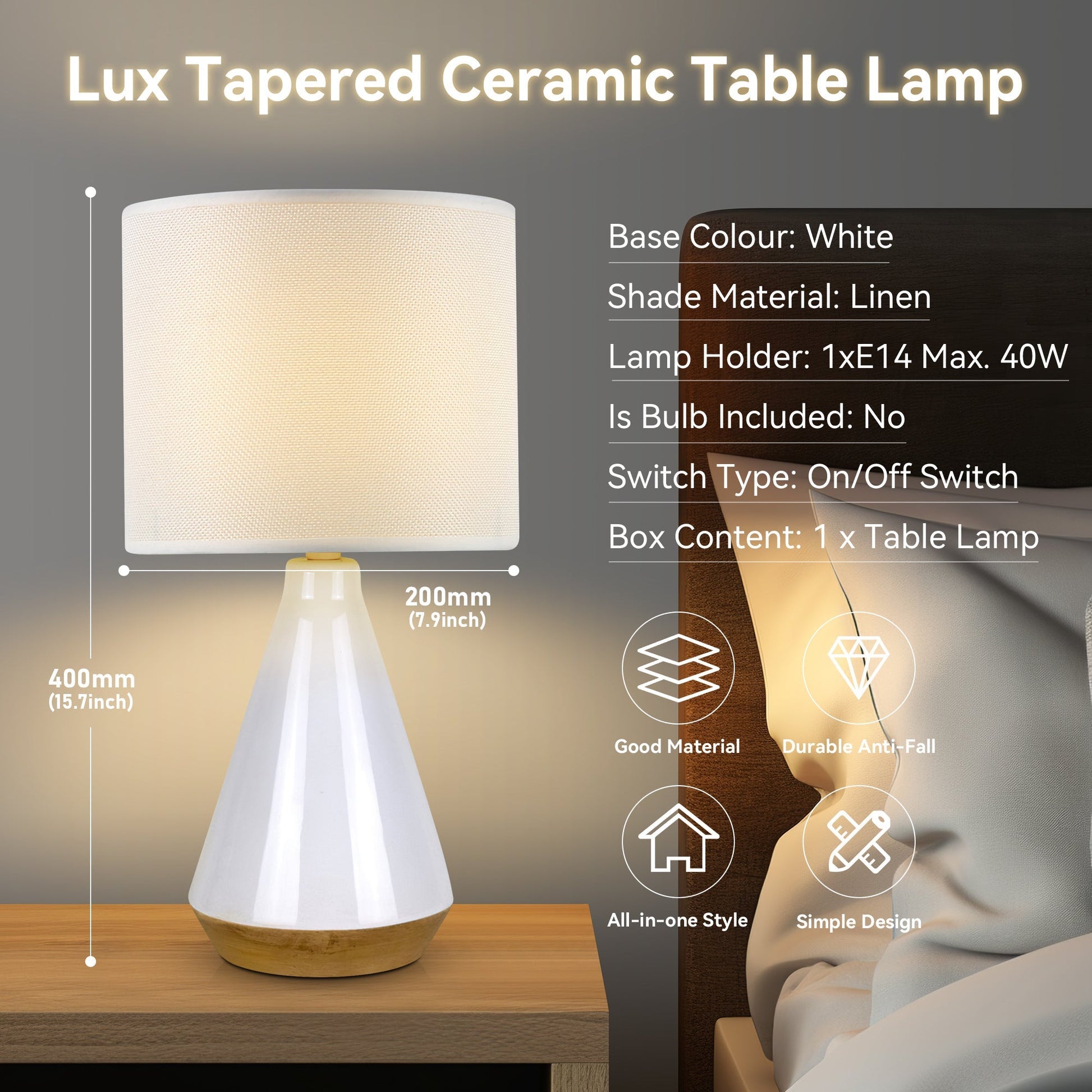 Lux Tapered Ceramic Table Lamp - ShopFrenzy