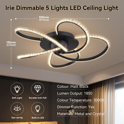 Irie Dimmable 5 Lights LED Ceiling Light - Black - ShopFrenzy