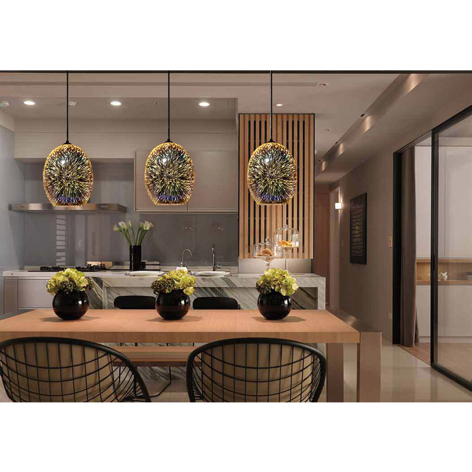 Moravian Glass Oval Pendant Light - Chrome - ShopFrenzy