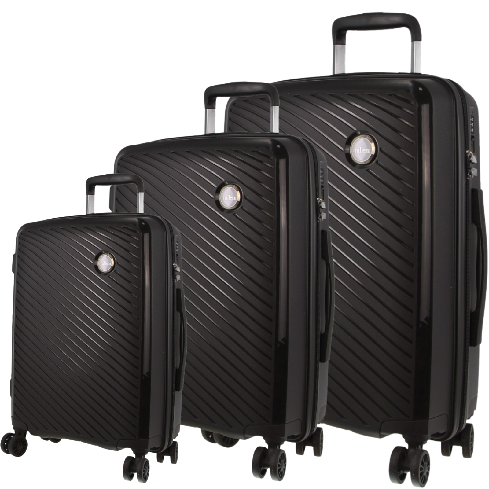 Milleni Hardshell 3-Piece Luggage Bag Travel Carry On Suitcase - Black - ShopFrenzy