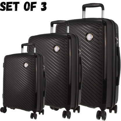 Milleni Hardshell 3-Piece Luggage Bag Travel Carry On Suitcase - Black - ShopFrenzy