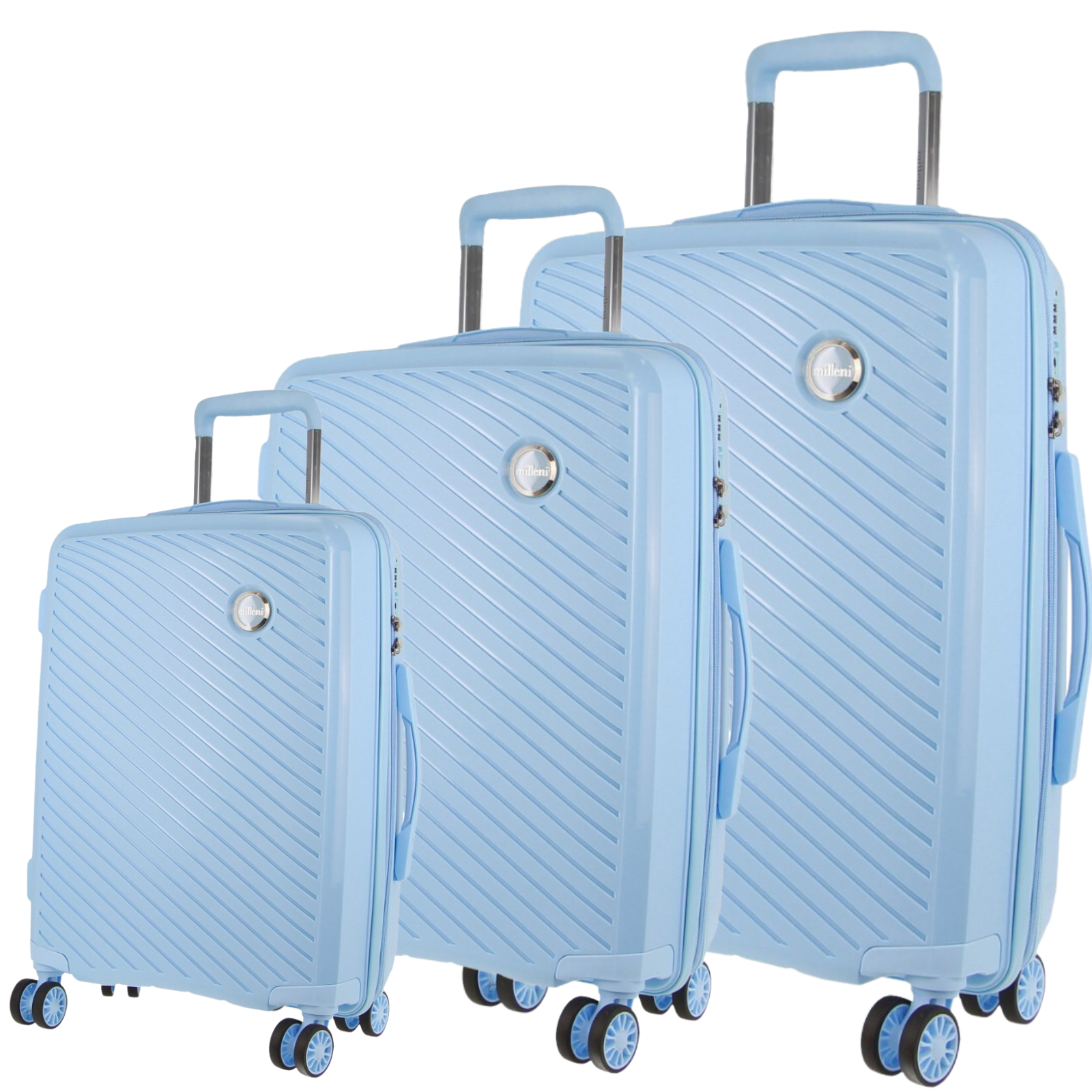 Milleni Hardshell 3-Piece Luggage Bag Travel Carry On Suitcase - Blue - ShopFrenzy